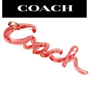 3” COACH Clear Pink Poppy Script Resin Hangtag Bag Charm & Pouch, EUC